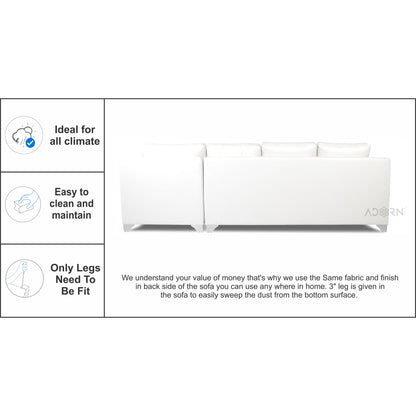 Adorn India Bradley Leatherette L Shape 6 Seater Sofa Set (White)