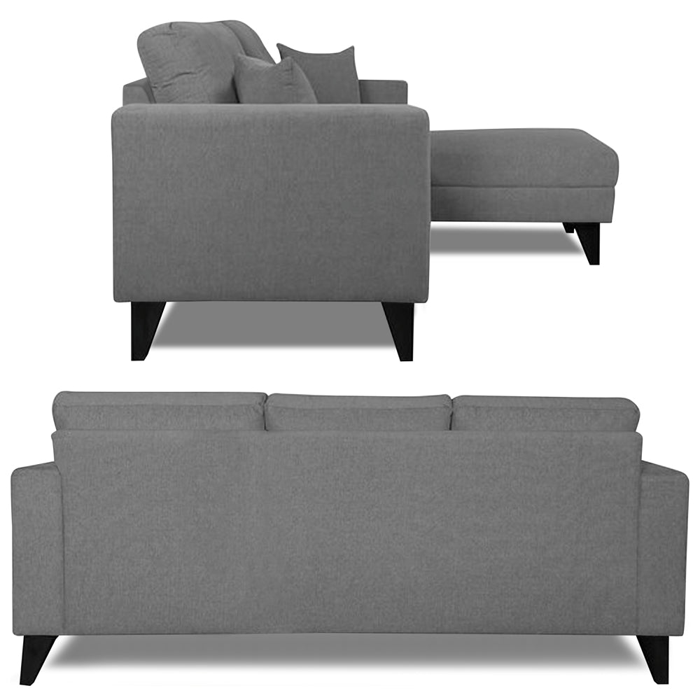 Adorn India Martin L Shape 4 Seater Sofa Set Plain (Right Hand Side) (Grey) (3 Year Warranty)
