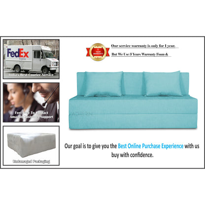 Adorn India Easy Three Seater Sofa Cum Bed Alyn 6'x 6' (Aqua Blue)