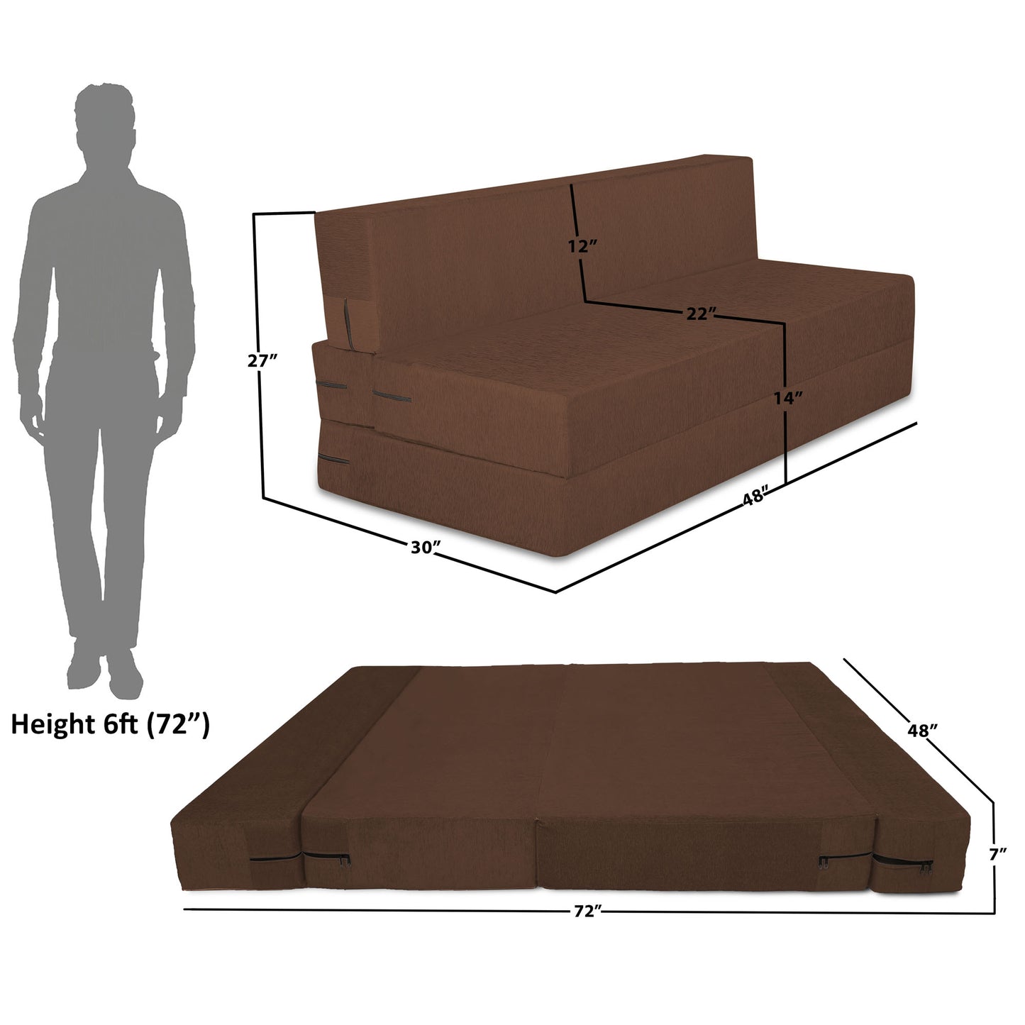 Adorn India Easy Two Seater Sofa Cum Bed Wave '4 x 6' (Brown)