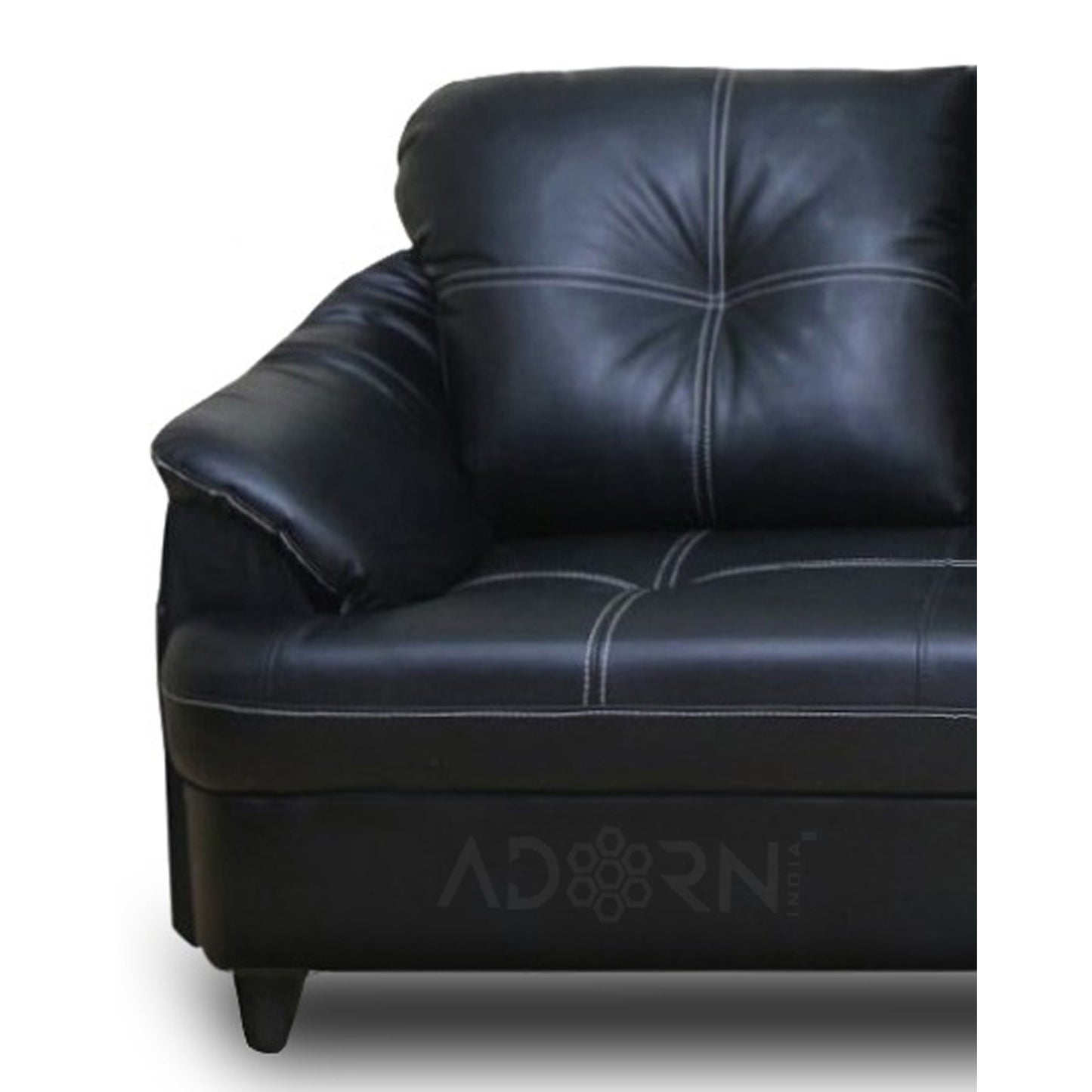 Adorn India Webster Leatherette Three Seater Sofa (Black)