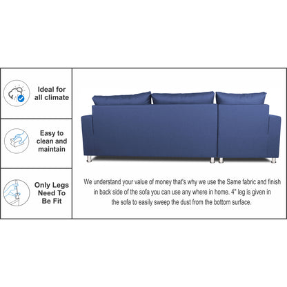 Adorn India Straight Line L Shape Sofa (Left Side Handle) (Blue)