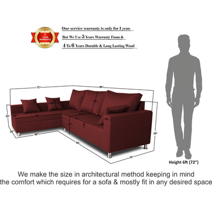 Adorn India Straight Line 6 seater L Shape Sofa set (Left Side Handle)(Maroon)