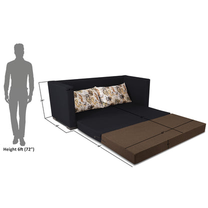 Adorn India Exclusive Two Tone Straight Line Three Seater Sofa Cum Bed (Camel & Black), Wood, Foam