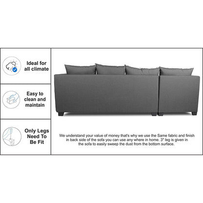 Adorn India Mclain L Shape 6 Seater Sofa (Left Side Handle)(Light Grey)