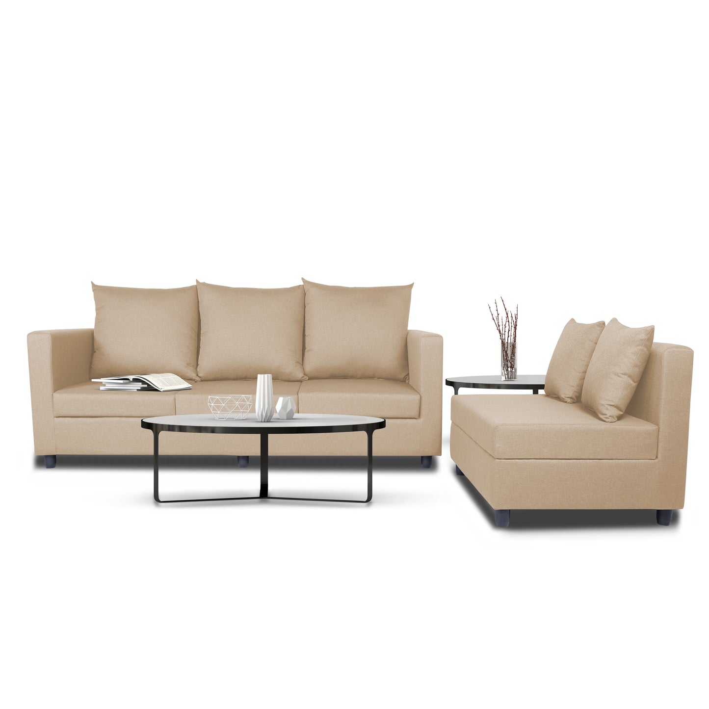Adorn India New Straight Line Modular 5 Seater Sofa Set (Beige) - Wood
