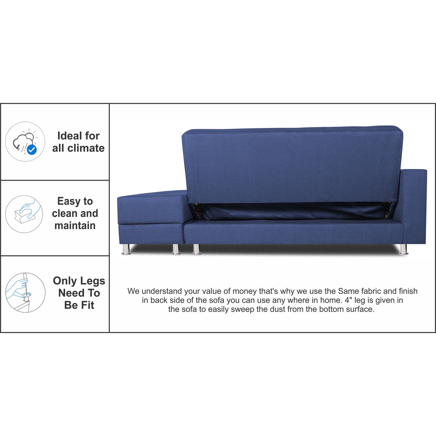 Adorn India Flora Sofa Cum bed (Blue)