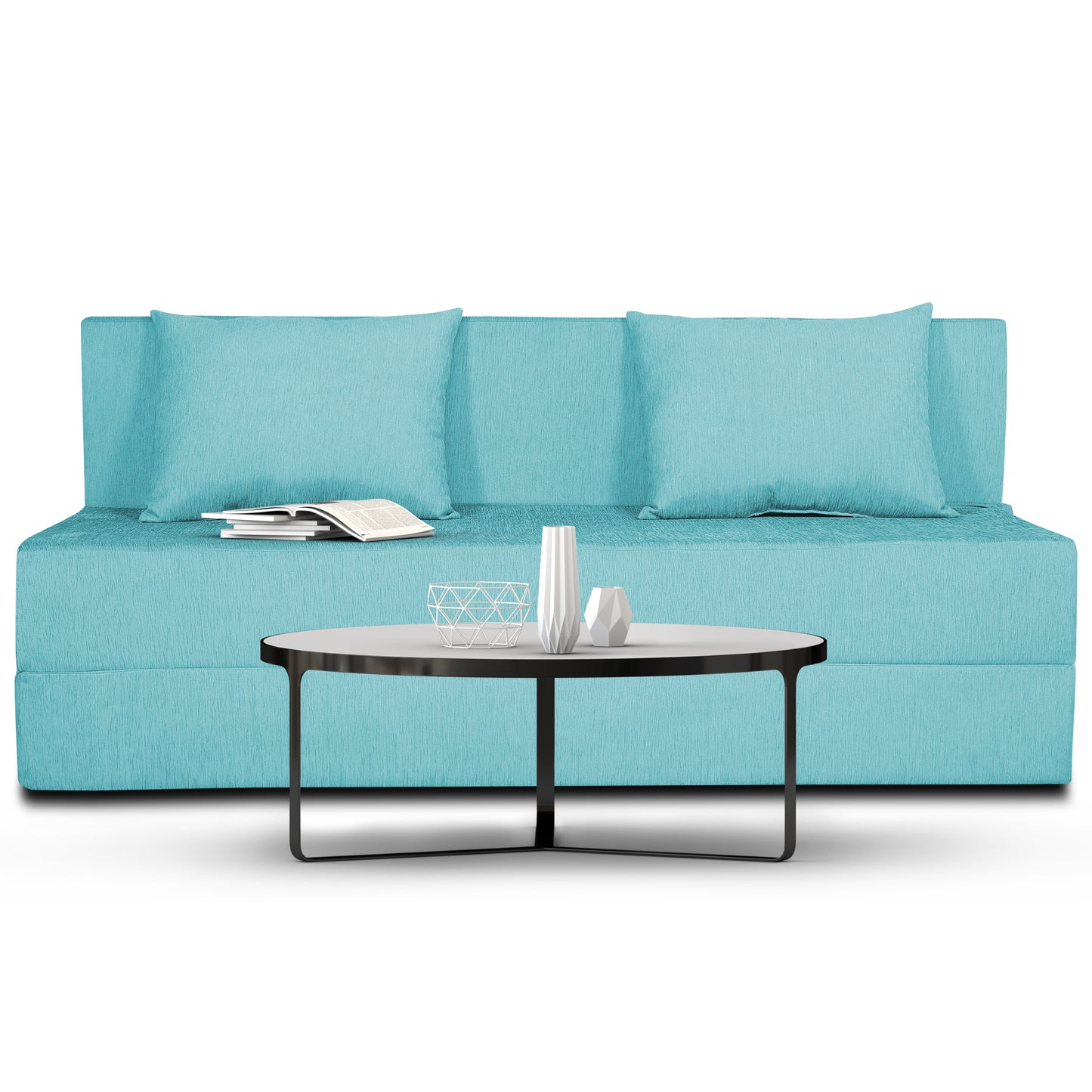 Adorn India Foam Easy 3 Seater Sofa Cum Bed Alyn 5'X 6' (Aqua Blue) (1 Year Warranty)