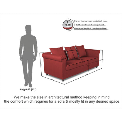 Adorn India Magnum 3 Seater Sofa (Maroon), Wood, Foam