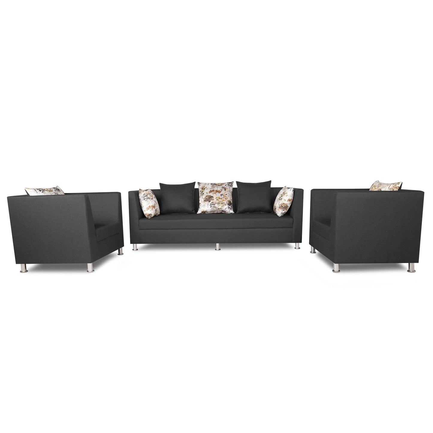 Adorn India Alica 3-1-1 5 Seater Sofa Set(Dark Grey)
