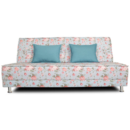 Adorn India Roselyn 3 Seater Sofa Cum Bed Digitel Print (Aqua Blue), Wood, Foam