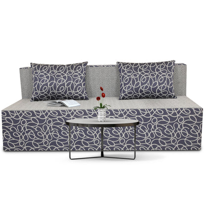 Adorn India Easy Three Seater Sofa Cum Bed Poly Cotton (Blue & Grey) (6' x 6')