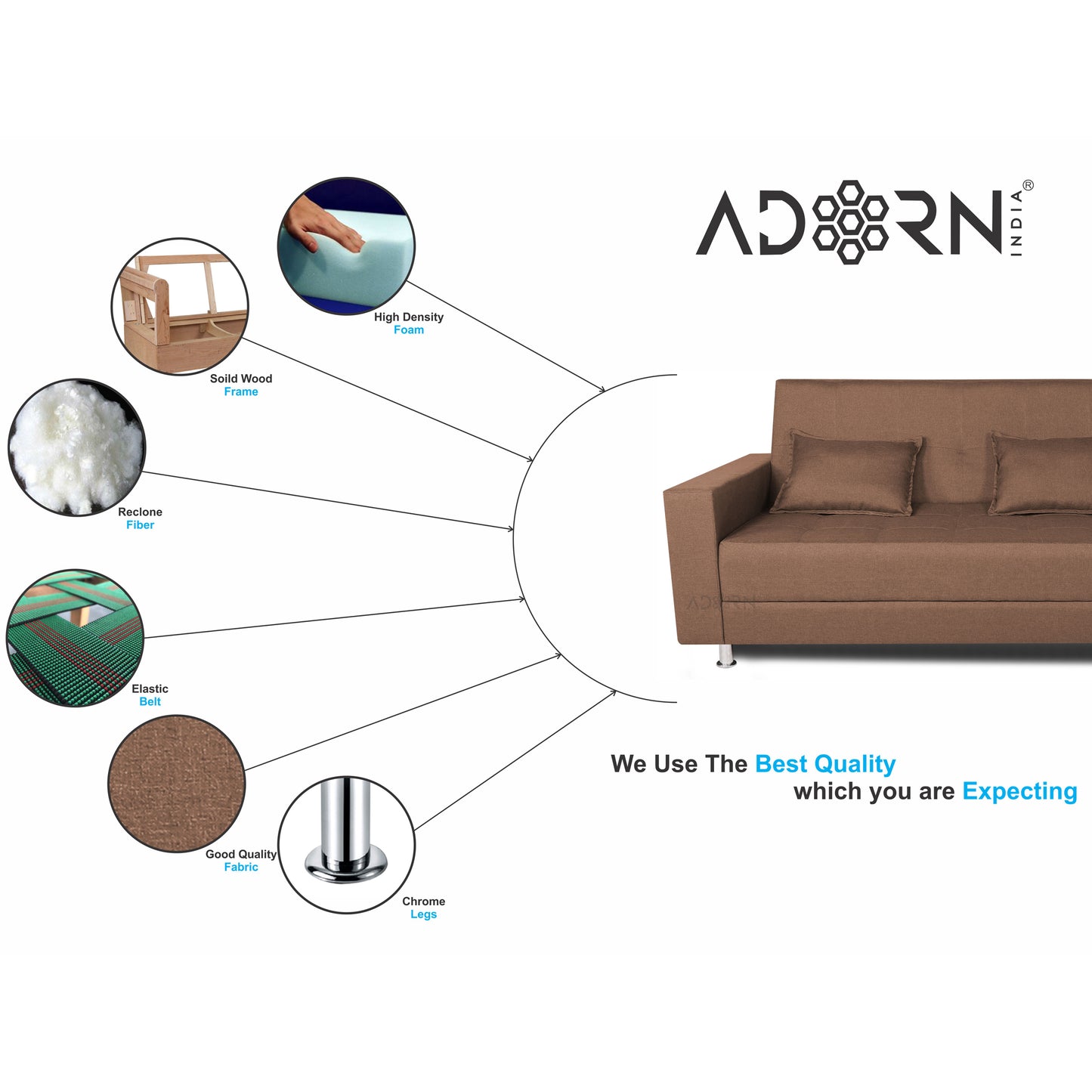 Adorn India Flora Sofa Cum bed (Camel)