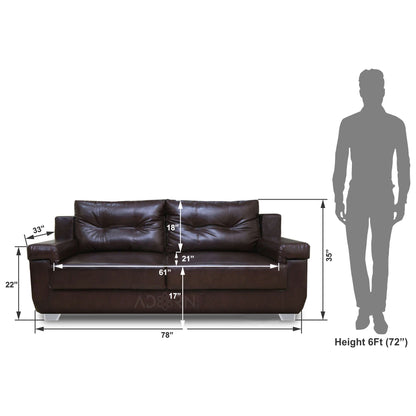 Adorn India Soleado Leatherette Three Seater Sofa (Brown)