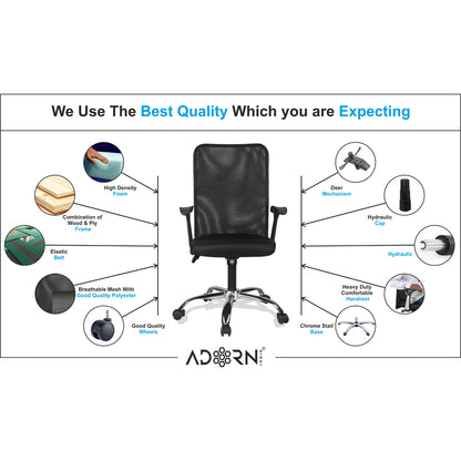 Adorn India Aura Breathable Mesh Mid Back Office/Study Chair (Black)