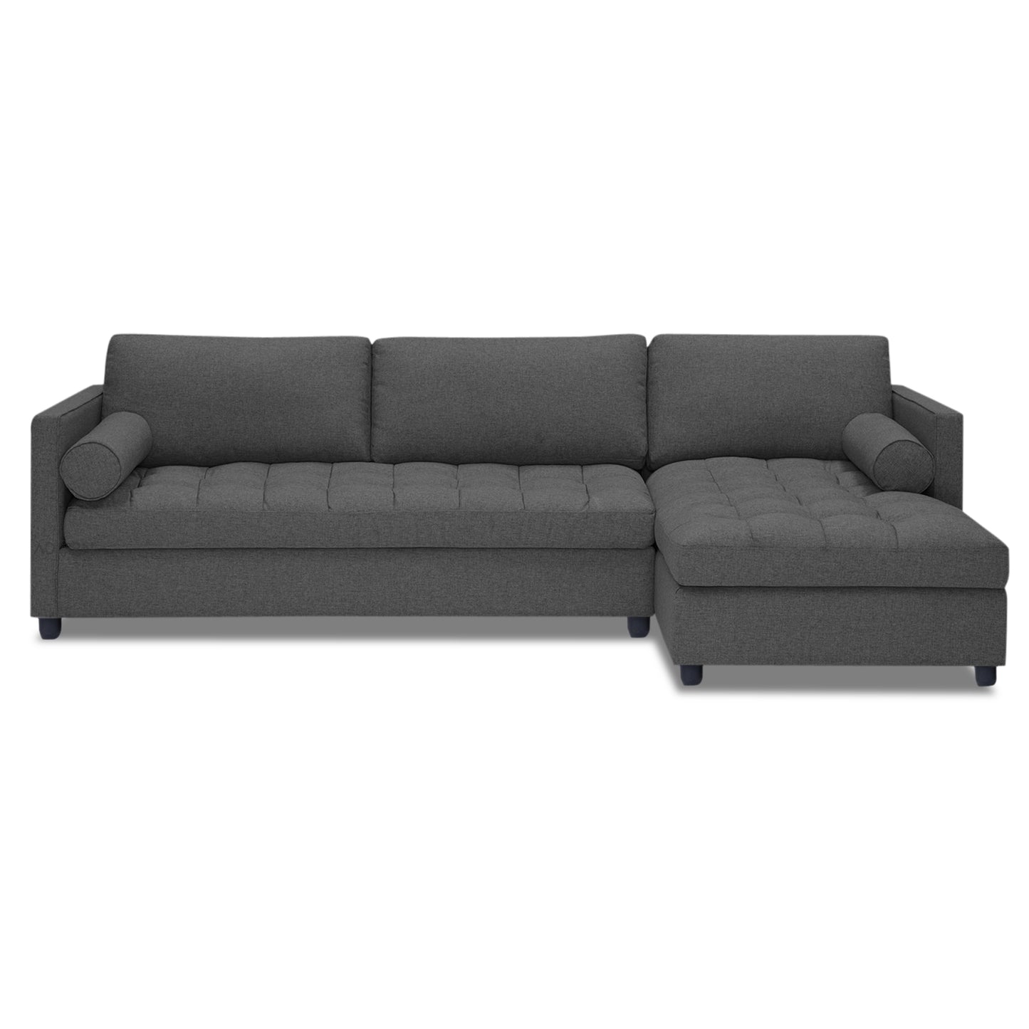 Adorn India Alexander L Shape 7 Seater Sofa Set with Ottoman Puffy RHS (Dark Grey) (3 Year Warranty)