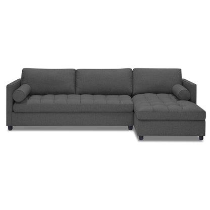 Adorn India Alexander L Shape 7 Seater Sofa Set with Ottoman Puffy RHS (Dark Grey) (3 Year Warranty)