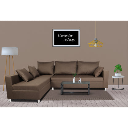 Adorn India Straight Line L Shape 5 Seater Sofa Set Left Side Handle (Camel)