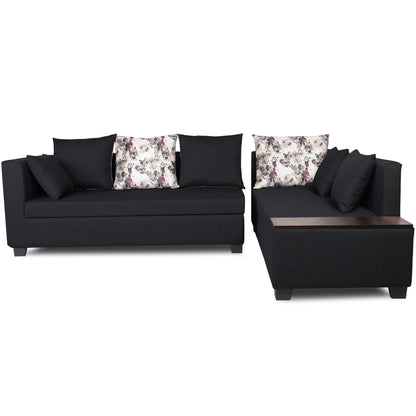 Adorn India Mclain L Shape 6 Seater Sofa (Black)