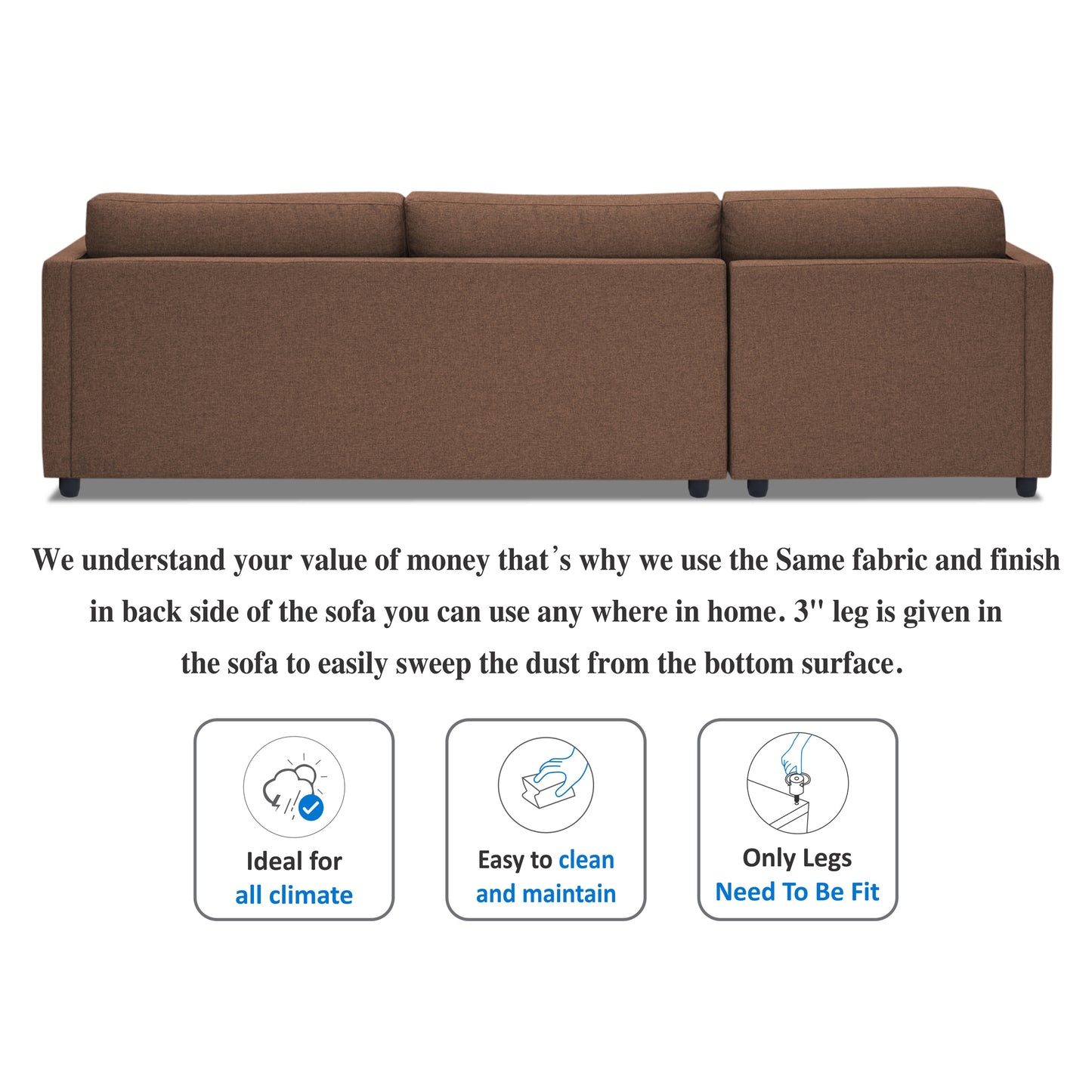 Adorn India Alexander L Shape 7 Seater Sofa Set with Ottoman Puffy LHS (Camel) (3 Year Warranty)