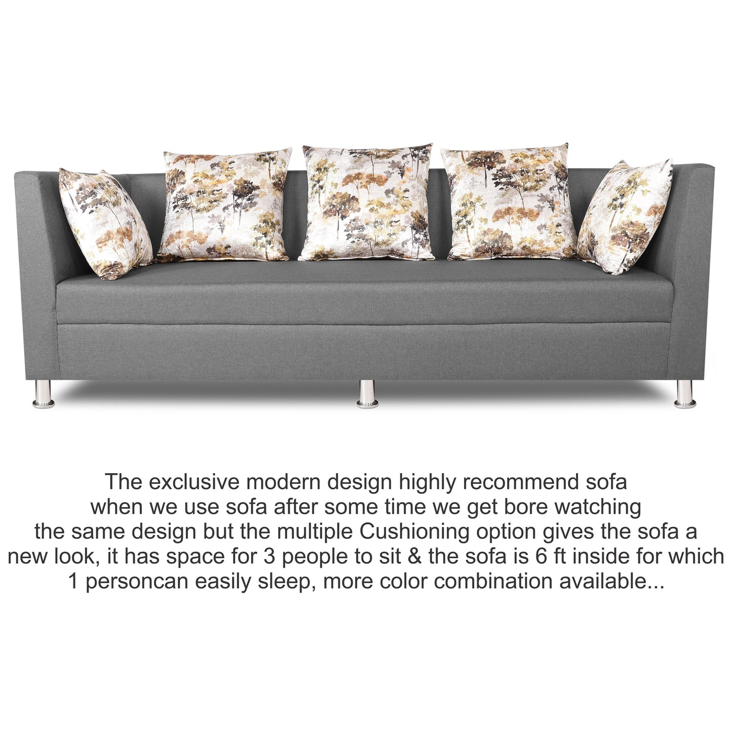 Adorn India Alica 3 Seater Sofa (Light Grey), Wood, Foam