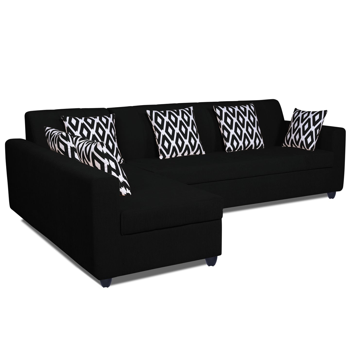 Adorn India Rio High Back L Shape 6 Seater Sofa Set (Left Side Handle)(Black)