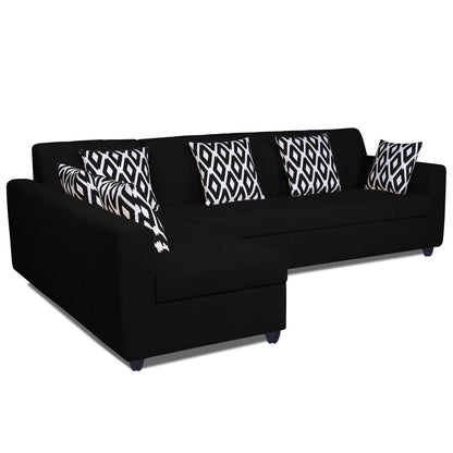 Adorn India Rio High Back L Shape 6 Seater Sofa Set (Left Side Handle)(Black)