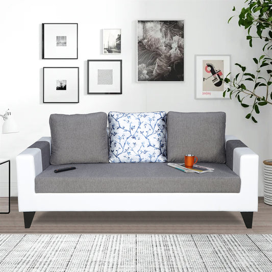 Adorn India Ashley Digitel Print Leatherette Fabric 3 Seater Sofa (Grey & White) (3 Year Warranty)