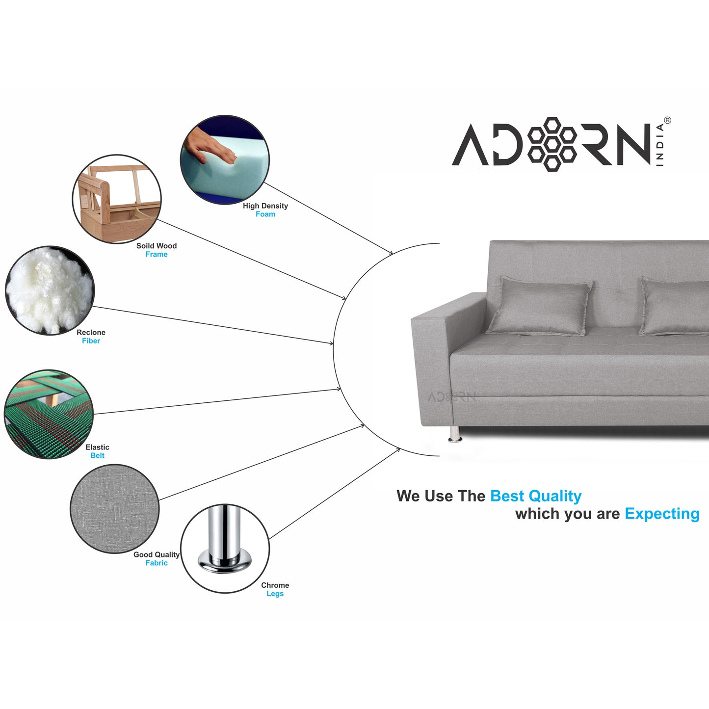 Adorn India Flora Sofa Cum bed (Light Grey)