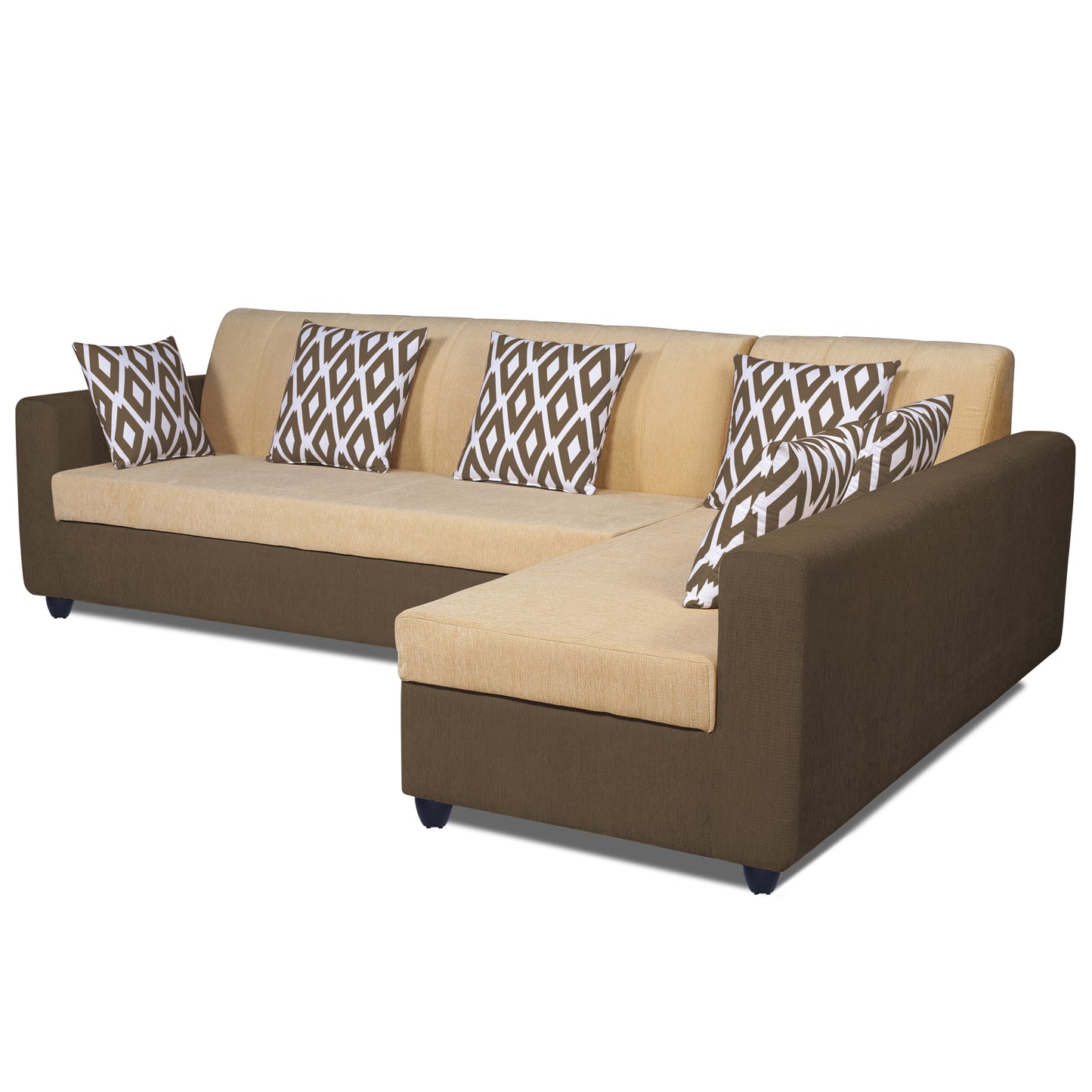 Adorn India Rio High Back L Shape 6 Seater Sofa Set (Right Hand Side) (Brown & Beige)