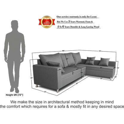 Adorn India Straight line L Shape Sofa (Light Grey)