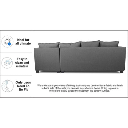 Adorn India Mclain L Shape 6 Seater Sofa (Light Grey)
