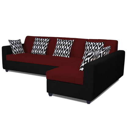 Adorn India Rio High Back L Shape 6 Seater Sofa Set (Right Hand Side) (Maroon & Black)