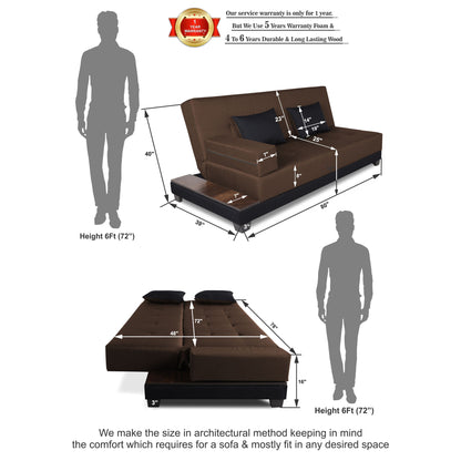 Adorn India Exclusive Two Tone Blake Three Seater Sofa Cum Bed (Brown & Black), Wood, Foam
