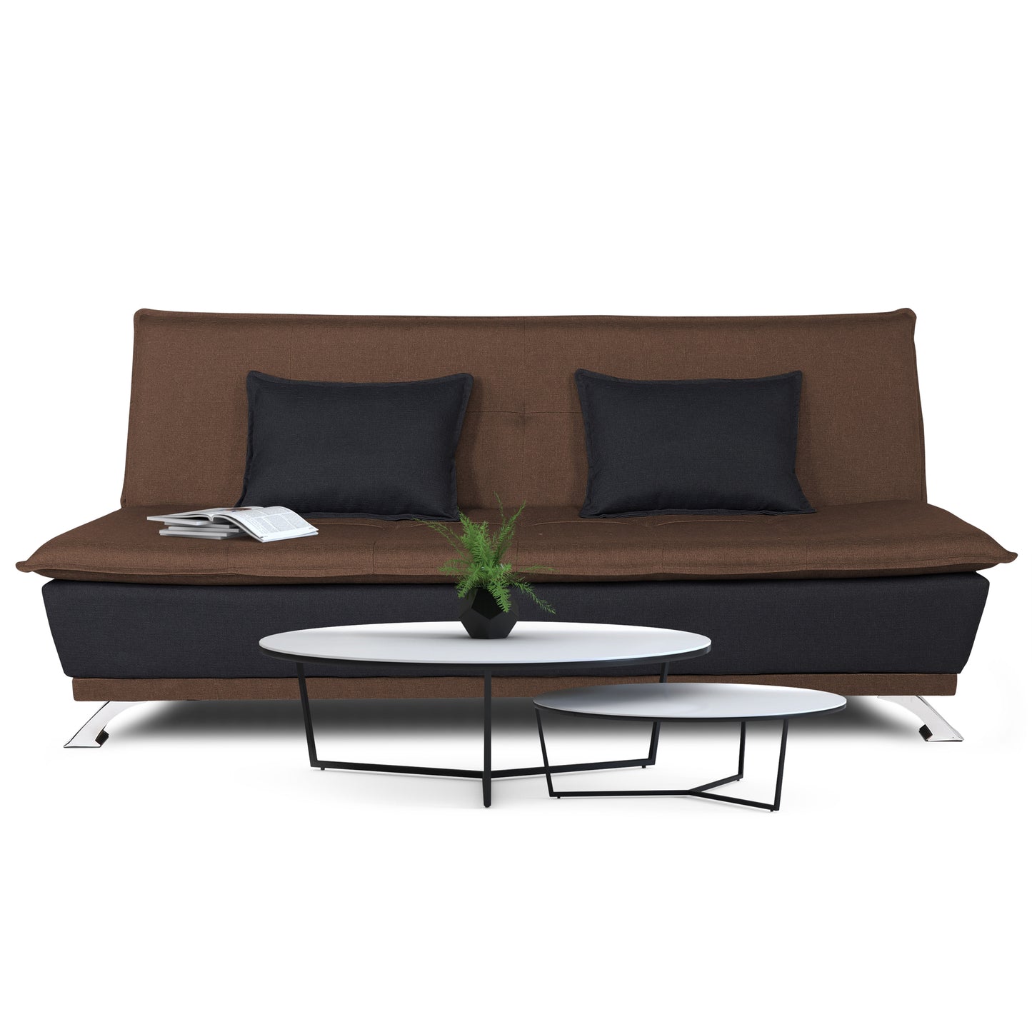 Adorn India Exclusive Two Tone Arden 4 Seater Sofa Cum Bed 4 x 6 (Brown & Black) (3 Year Warranty)