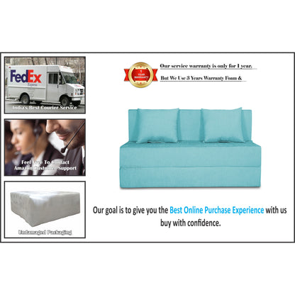 Adorn India Easy Two Seater Sofa Cum Bed Alyn 4'x 6' (Aqua Blue) (1 Year Warranty)
