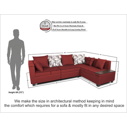 Adorn India Mclain L Shape 6 Seater Sofa (Left Side Handle)(Maroon)