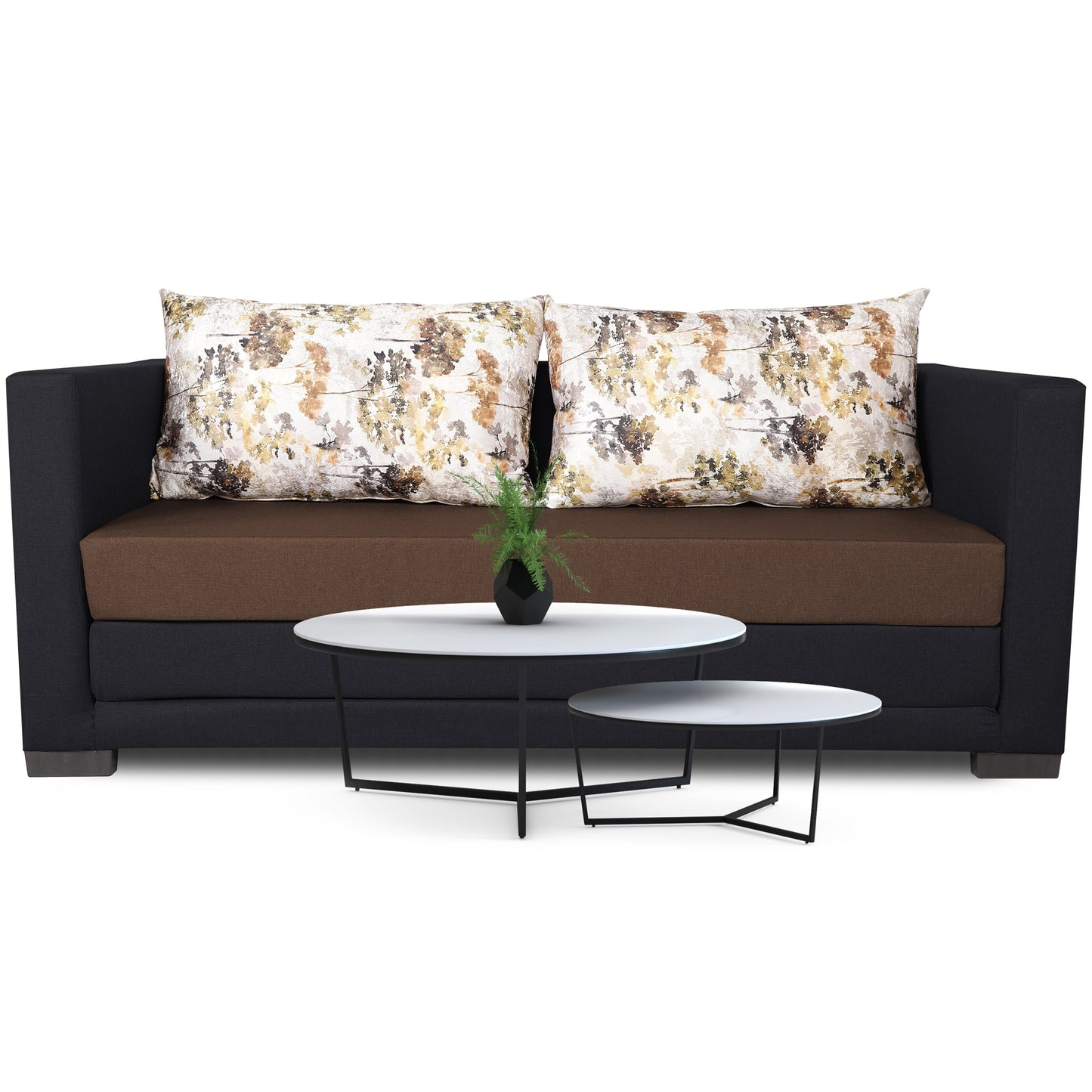 Adorn India Exclusive Two Tone Straight Line Three Seater Sofa Cum Bed (Brown & Black)