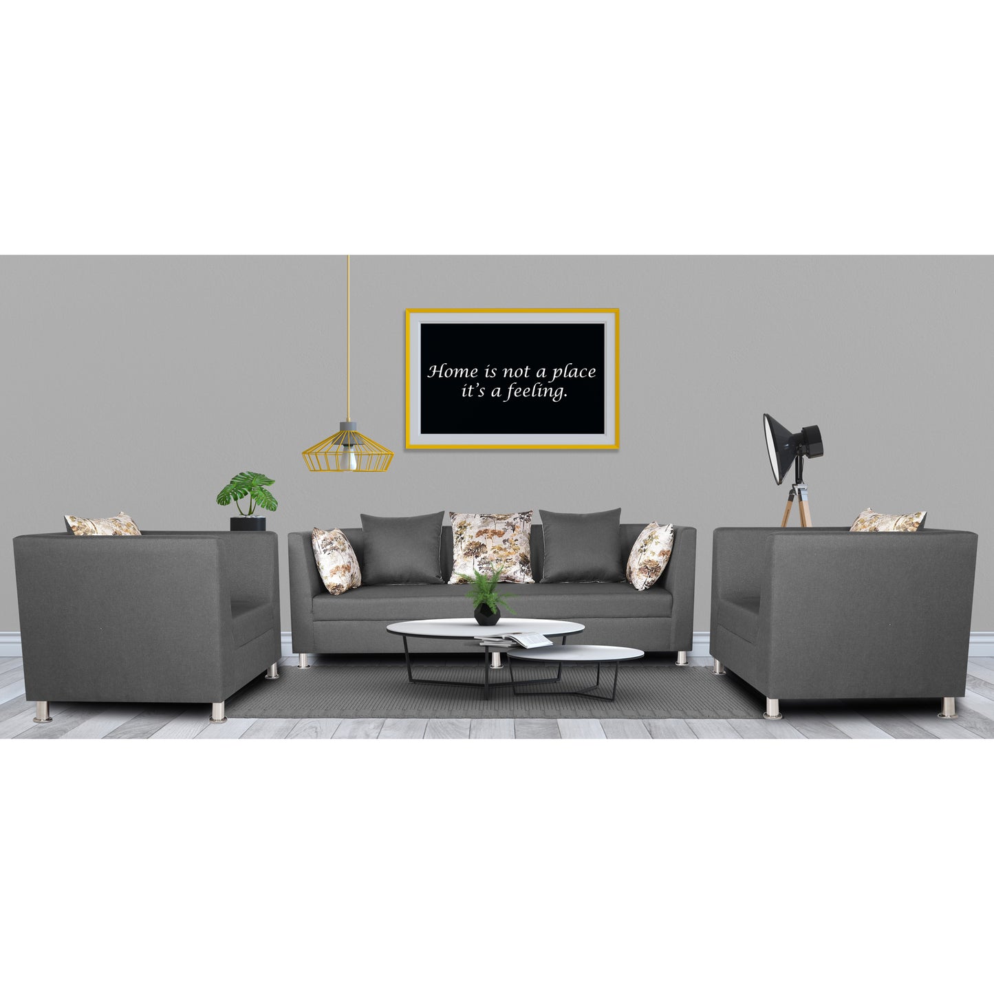 Adorn India Alica 3-1-1 5 Seater Sofa Set(Light Grey)