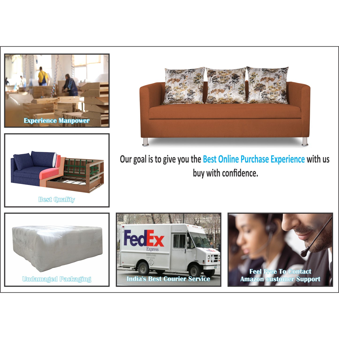 Adorn India Alita 3-1-1 Compact 5 Seater Sofa Set (Rust)