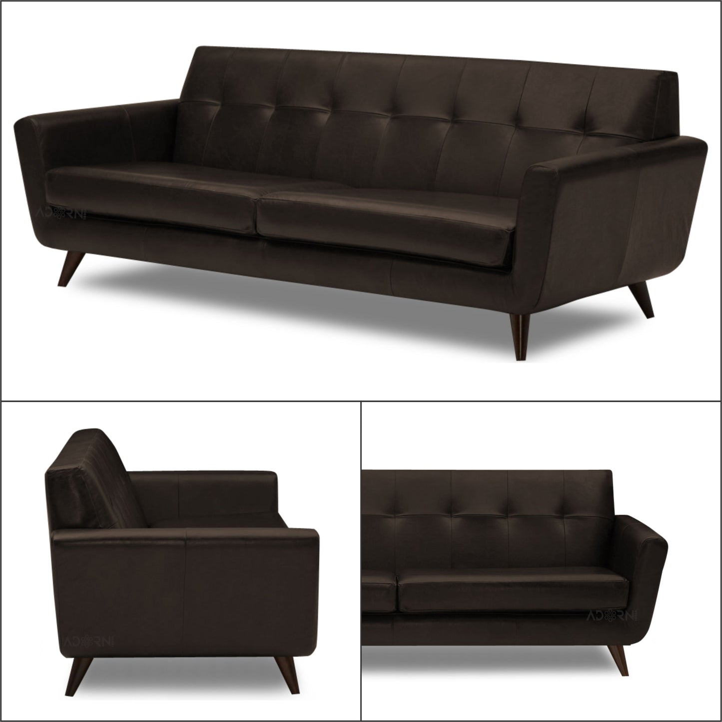 Adorn India Exclusive Alexus Leaterette Three Seater Sofa (Brown)