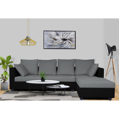 Adorn India Zink Straight line L Shape 6 Seater Sofa Plain Cushion (Grey & Black)