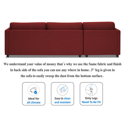 Adorn India Alexander L Shape 6 Seater Sofa (Left Side Handle)(Maroon)
