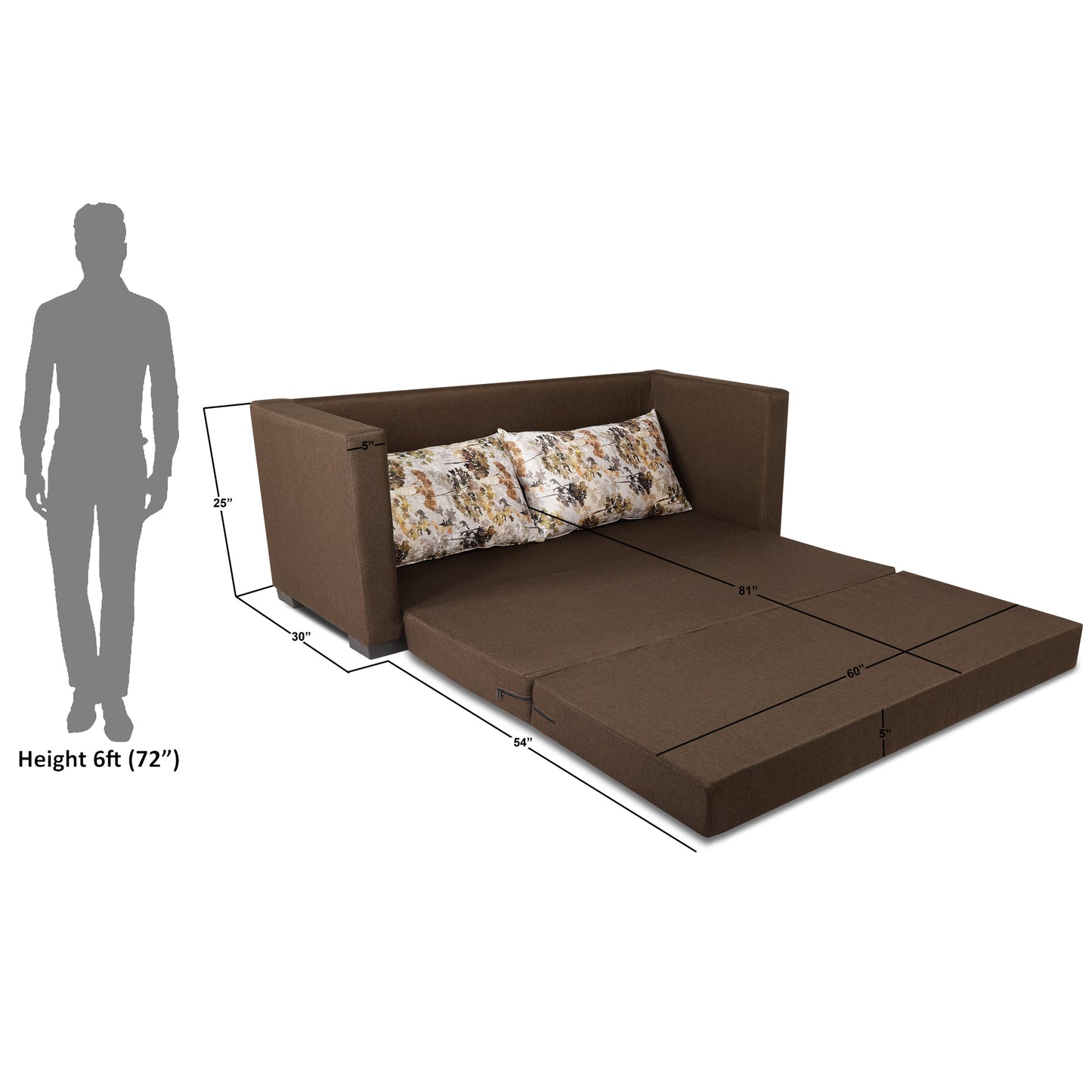 Adorn India Straight line 3 Seater Sofa Cum Bed (Brown)