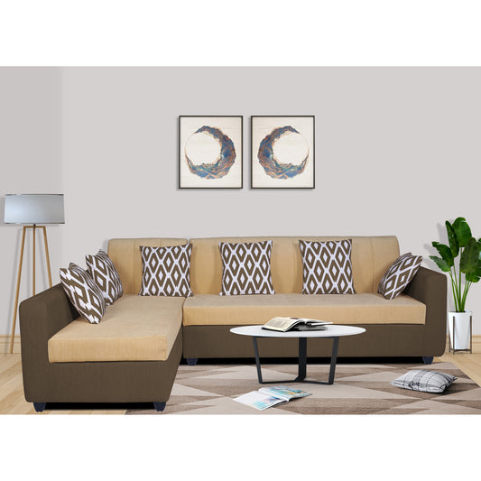 Adorn India Rio Highback L Shape 6 Seater Sofa Set (Left Hand Side) (Brown & Beige) (3 Year Warranty)