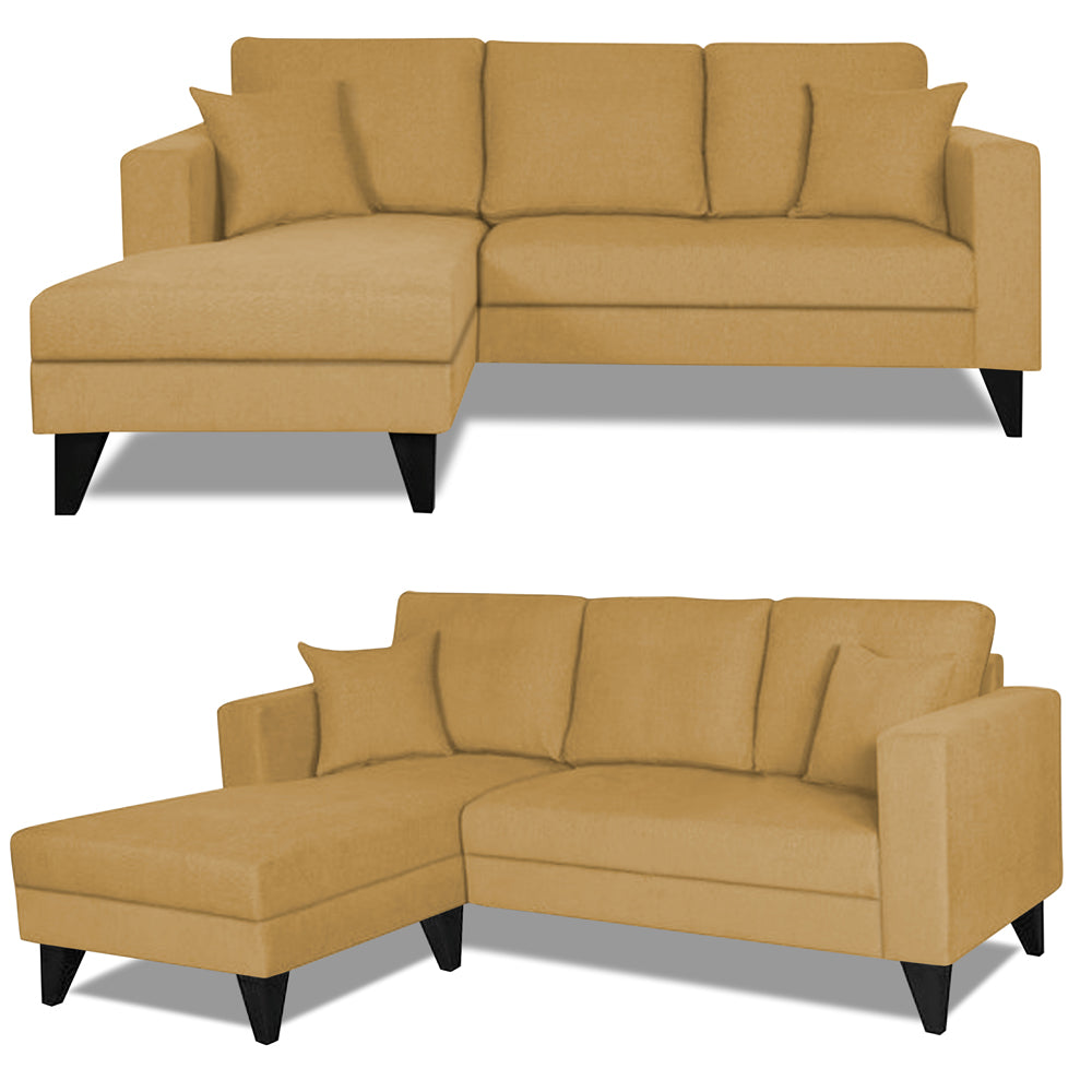 Adorn India Martin L Shape 4 Seater Sofa Set Plain (Left Hand Side (Beige) (3 Year Warranty)