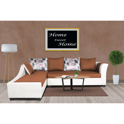 Adorn India Aliana L Shape Leatherette Fabric 6 Seater Sofa Set LHS (Rust & White) (3 Year Warranty)