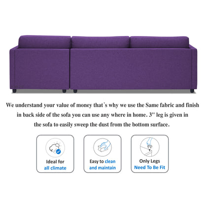 Adorn India Alexander L Shape 7 Seater Sofa Set with Ottoman Puffy RHS (Purple) (3 Year Warranty)