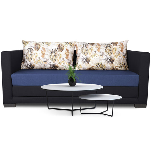 Adorn India Exclusive Two Tone Straight Line Three Seater Sofa Cum Bed (Blue & Black)