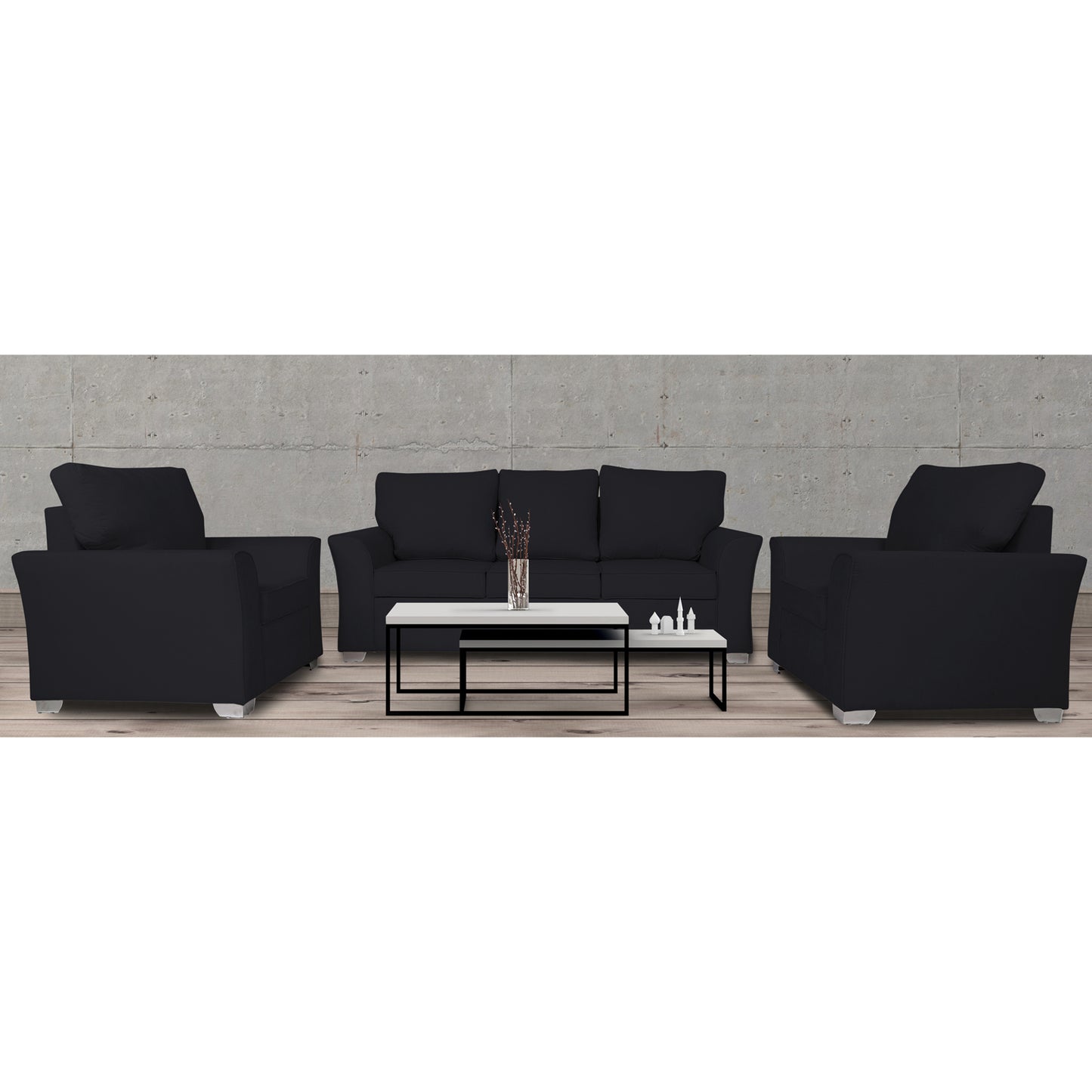 Adorn India Alexia 3+1+1 Sofa Set(Black)